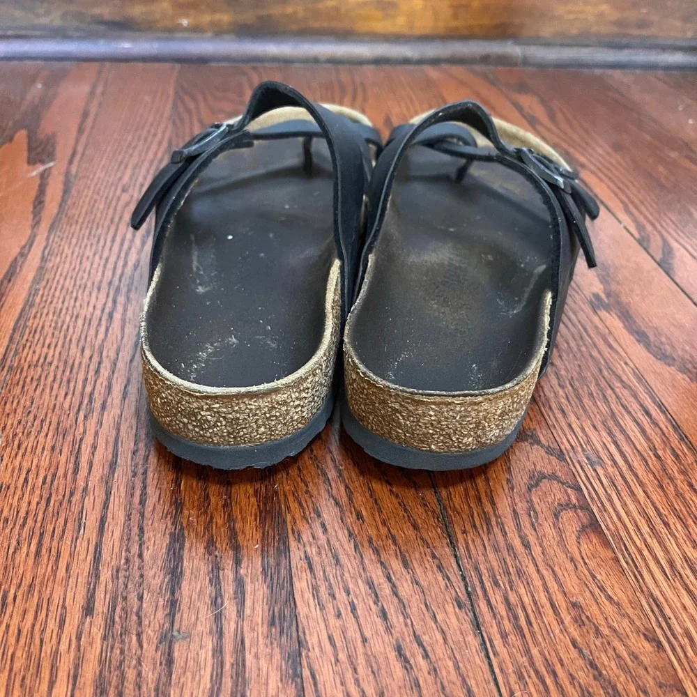 Birkenstock Mayari Black Birko-Flor Toe Loop Buckle Cork Sandals‎ Womens 39 L8